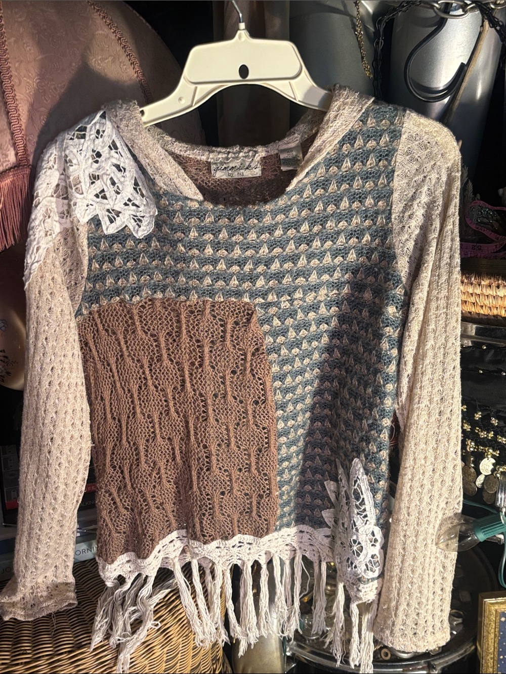gimmicks by BKE Mixed Knit Crewneck Sweater in Beige, Brown, Blue